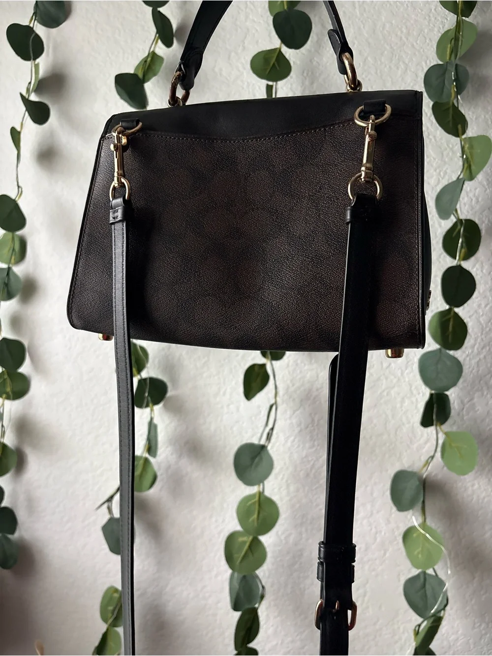 Coach Black Leather & Brown Signature Turnlock Satchel